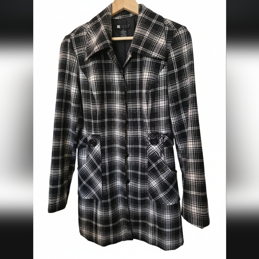 Carol Little Black White Plaid Belted Trench Coat Medium Quiet Luxury Chic Fall